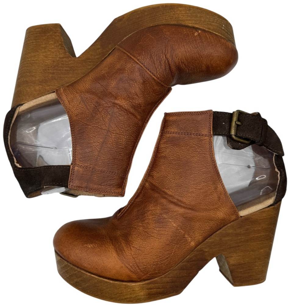 Free People Women’s Brown Ankle Boots with Buckle and Cut Out - Size 38/ US 7.5